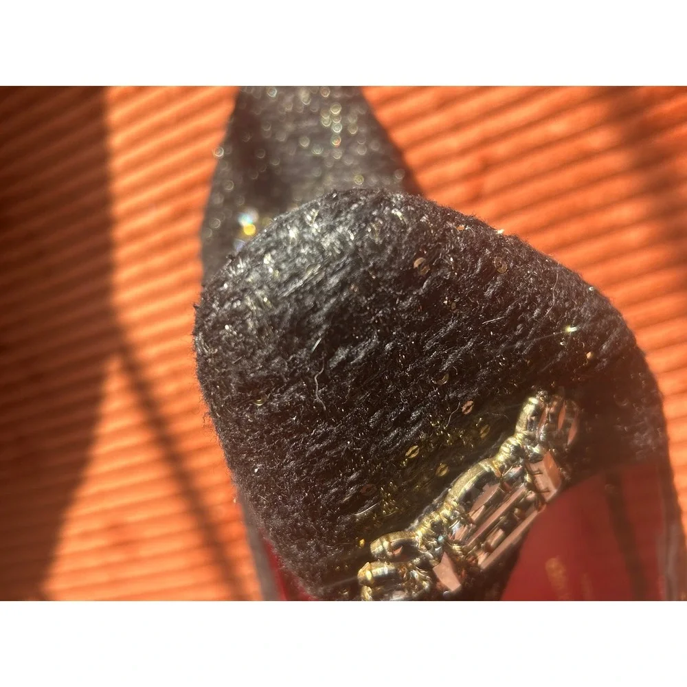 Kurt Geiger Loafers Women's Size 8 Black Good Crystal Buckle Tweed‎ Sparkle